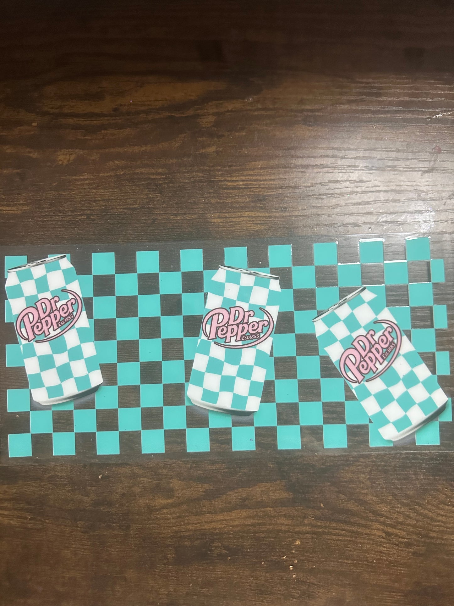 Blue checkered Dr Pepper
