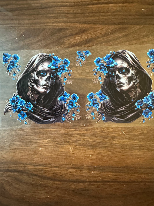 Skull with blue flowers